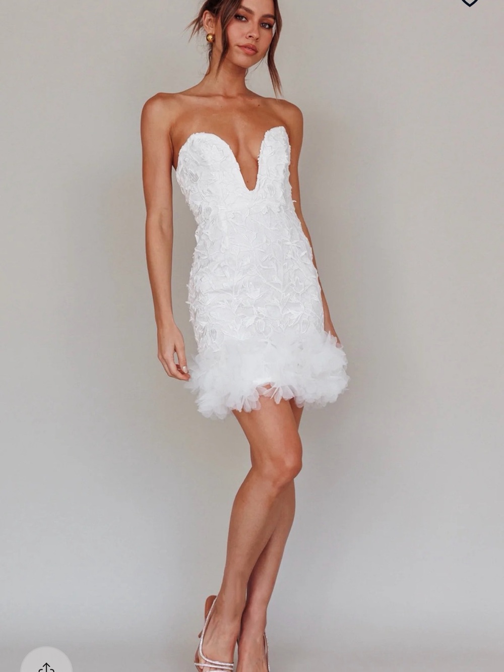 Selfie Leslie Time of My Life White Strapless Sequins Dress with Feather Hem